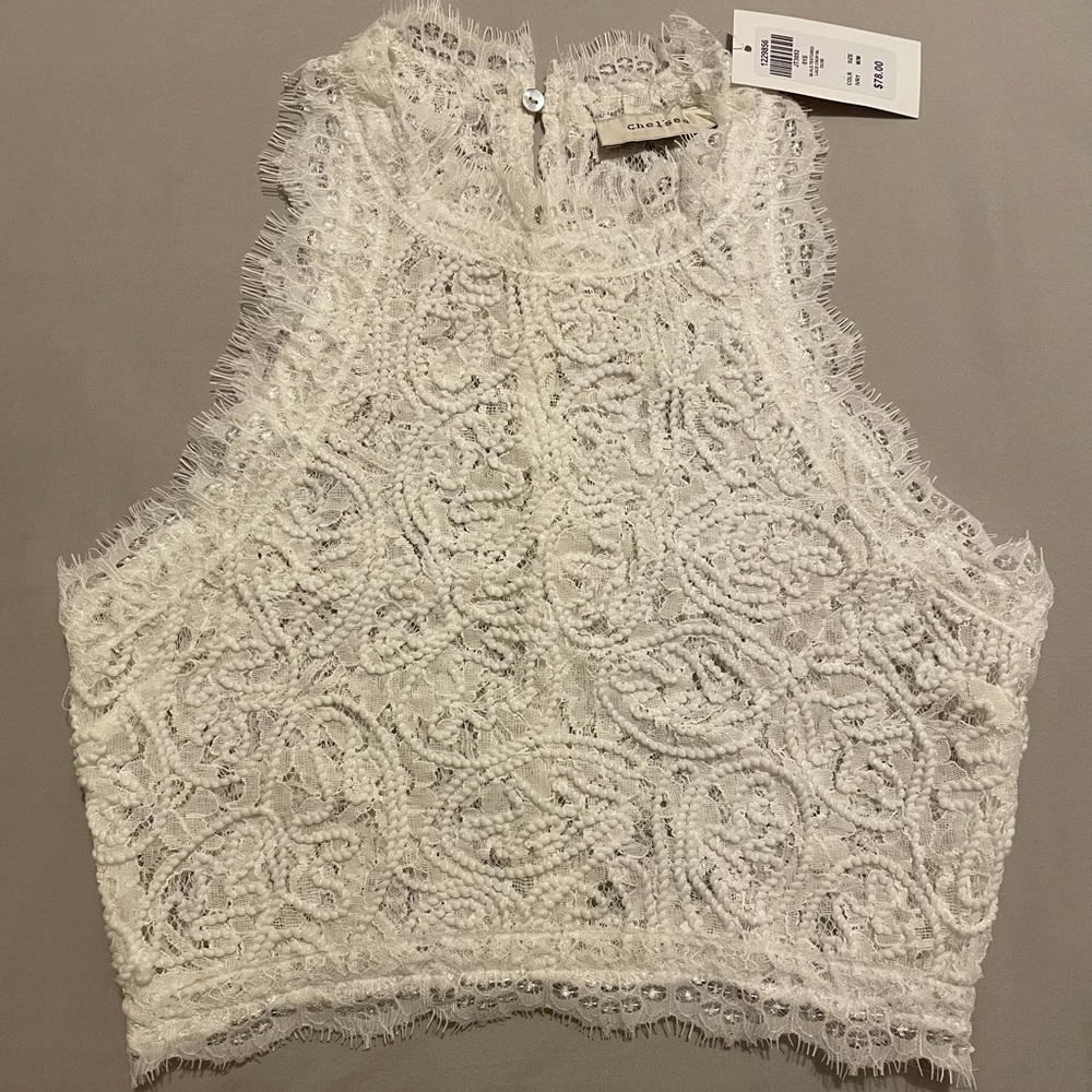 Honey Chelsea Sweetest Kiss Sleeveless Lace Crop Top White M NWT